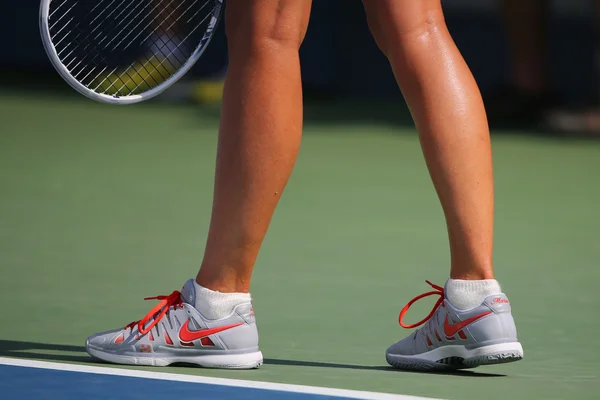 Five times Grand Slam champion Mariya Sharapova wears custom Nike tennis shoes during match at US Open 2014