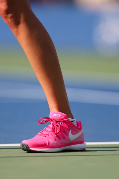 Two times Grand Slam champion Petra Kvitova wears custom Nike tennis shoes during match at US Open 2014