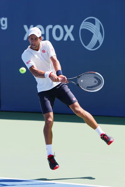 Six times Grand Slam champion Novak Djokovic practices for US Open 2014 at Billie Jean King National Tennis Center