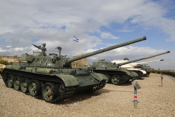 Russian made tanks with T-55 at the front captured by IDF on display at Yad La-Shiryon Armored Corps  Museum at Latrun
