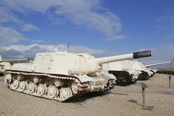 Russian made ISU-152 self propelled gun captured by IDF during Six Day War in Sinai on display at Yad La-Shiryon Armored Corps Museum at Latrun