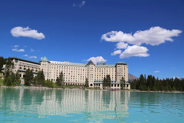 View of the famous Fairmont Chateau Lake Louise Hotel