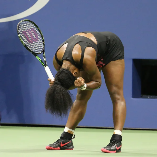 Twenty one times Grand Slam champion Serena Williams in action during her quarterfinal match against Venus Williams at US Open 2015