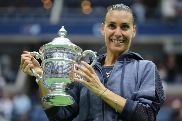 US Open 2015 champion Flavia Pennetta of Italy during trophy presentation after women\'s final match at US OPEN 2015