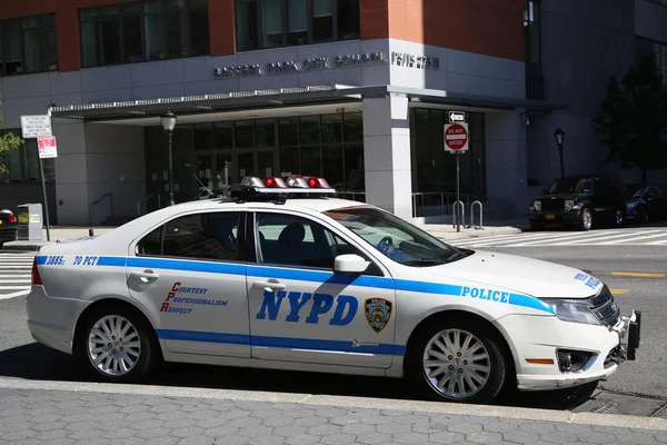 NYPD car provide security near Freedom Tower