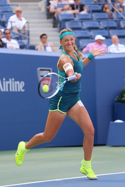 Two times Grand Slam champion Victoria Azarenka of Belarus in action during US Open 2015 fourth round match