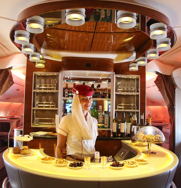 Emirates Airbus A380 in flight cocktail bar and lounge