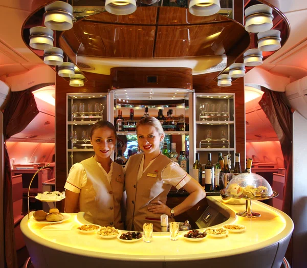 Emirates Airbus A380 in flight cocktail bar and lounge