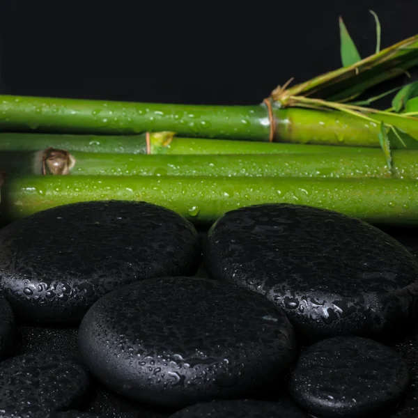 Spa concept of zen basalt stones and natural bamboo with drops,