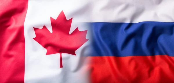 Mixed  flag of Russia and Canada.Russia flag and Canada flag