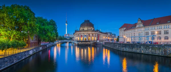 Berlin Museumsinsel with TV tower and Spree river at night, Germany
