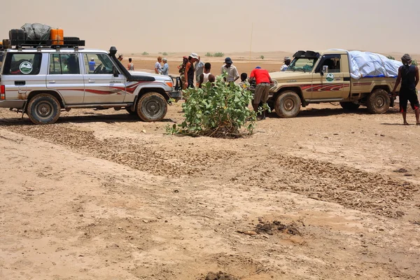 Caravan of 4wd cars-problems crossing the flooded desert. Danakil-Ethiopia. 0253