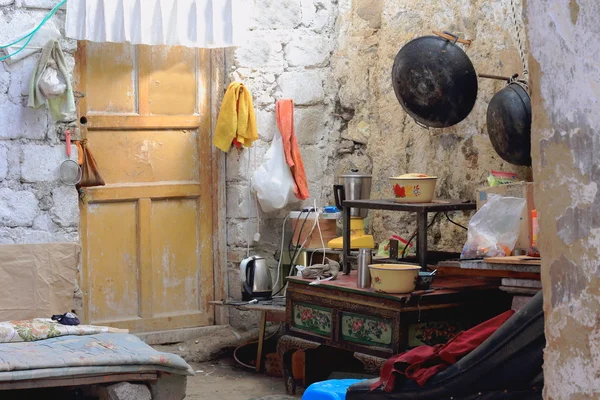 Kitchen of a hut in Drak Yerpa monastery-Tibet. 1482