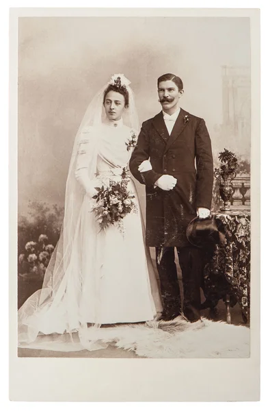 Antique wedding photo. portrait of just married couple