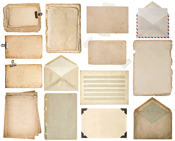 Used paper sheets. Old book pages, cardboards, music notes, enve