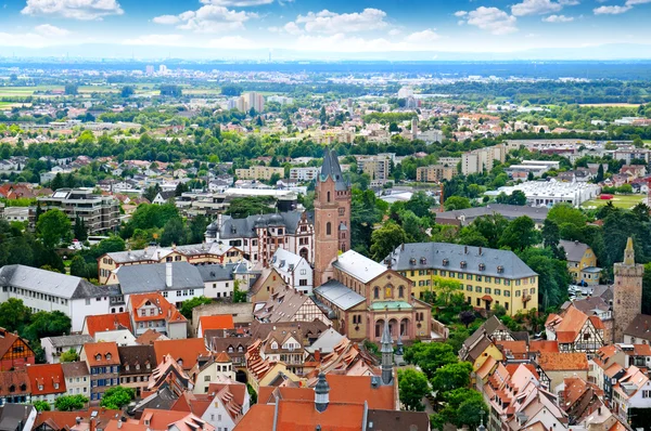 Picturesque view of the European city, the top view