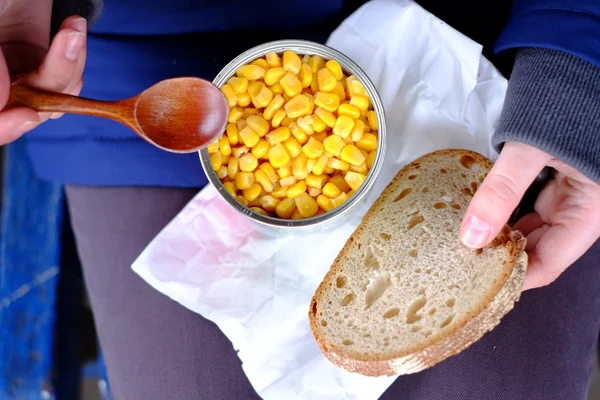 Canned corn and bread