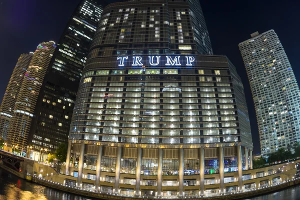 Trump Tower Chicago fisheye at night