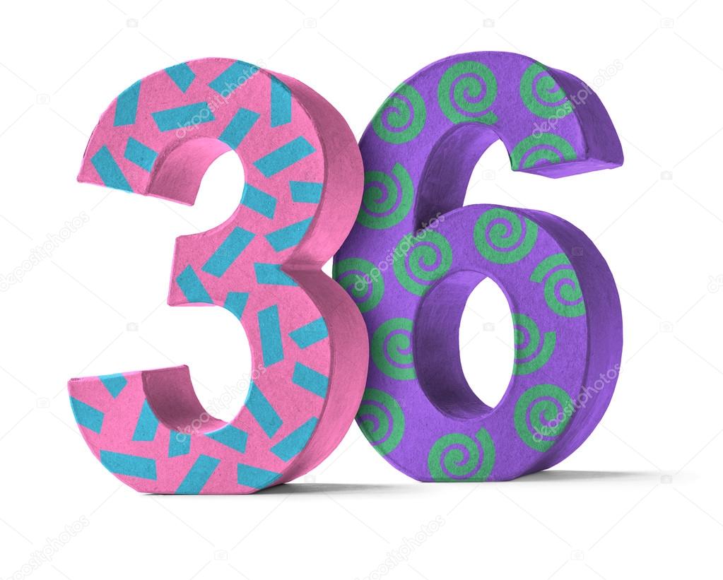 colorful-paper-mache-number-on-a-white-background-number-36-fotos