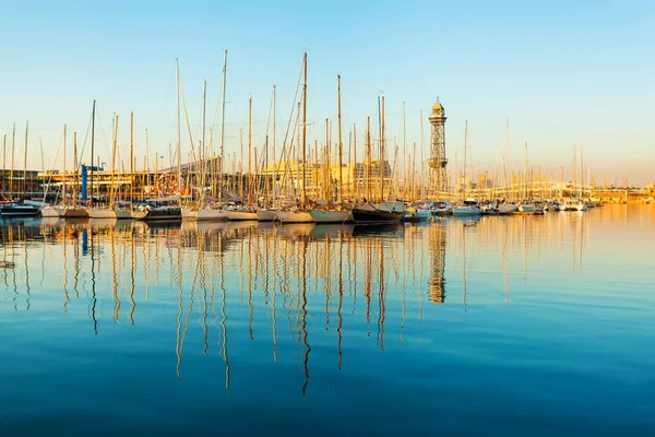 Yacht port in Barcelona at sunrise. Travel to Spain.