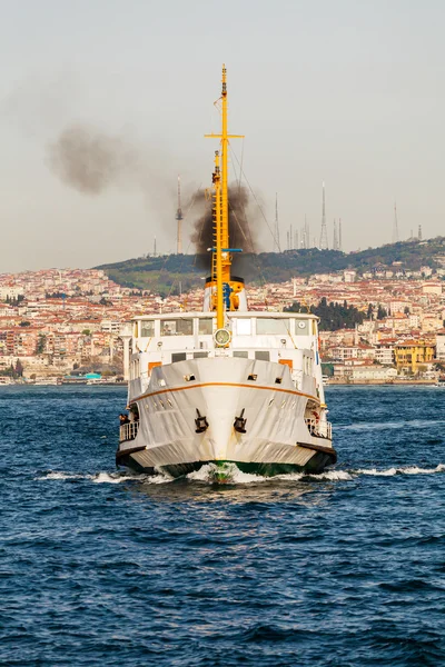 Ship for transportation of passengers on city background. Istanbul. Turkey