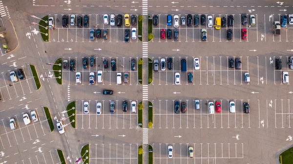 Car parking lot viewed from above, Aerial view
