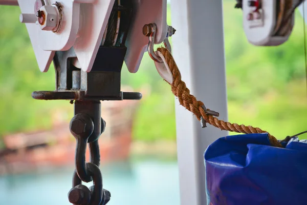 Boat winch with rope in natural light