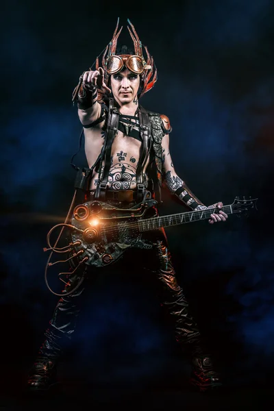 Rock musician with electric guitar.