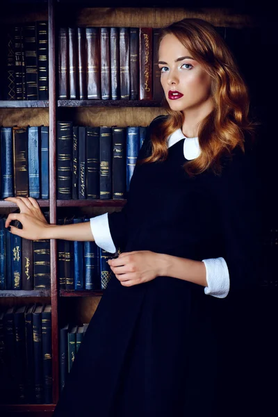 Magic library, young woman