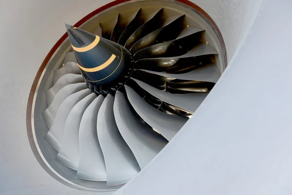 Close up of an airplane turbine