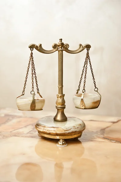 Old golden scale. Vintage balance scales. Scales balance. Antique scales, law and justice symbol isolated
