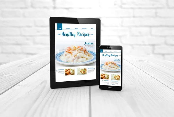 Tablet and smartphone with healthy recipes