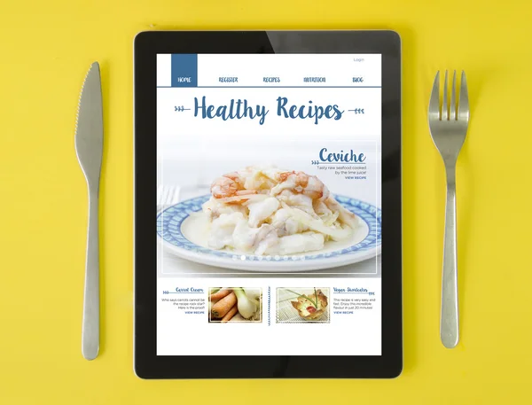 Online recipes blog on tablet screen