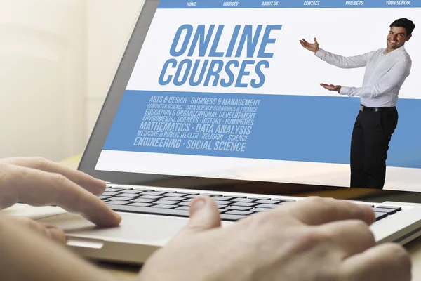 Man using laptop with online courses