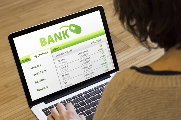 Woman using bank sofware