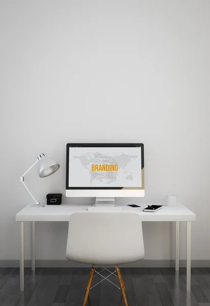 Clean workspace with branding on computer screen