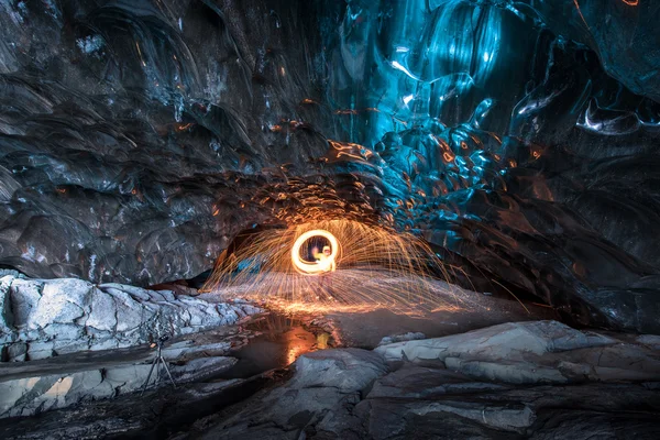 Fire show in the ice cave