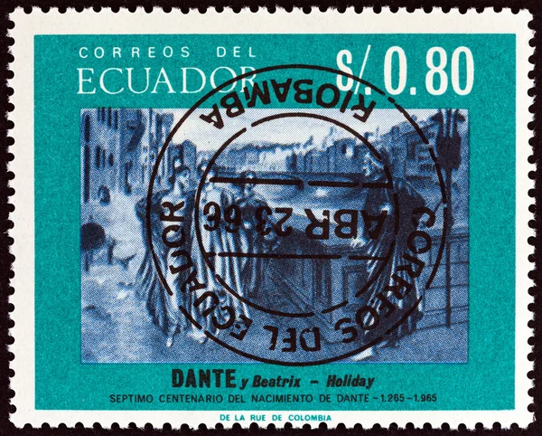 ECUADOR - CIRCA 1966: A stamp printed in Ecuador shows Dante and Beatrice by Henry Holiday 700th birth cent., circa 1966.