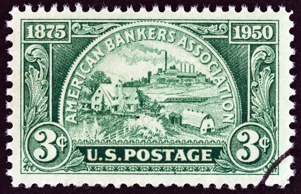 USA - CIRCA 1950: A stamp printed in USA issued for the 75th anniversary of American Bankers Association shows Coin, symbolizing fields of Banking Service, circa 1950.