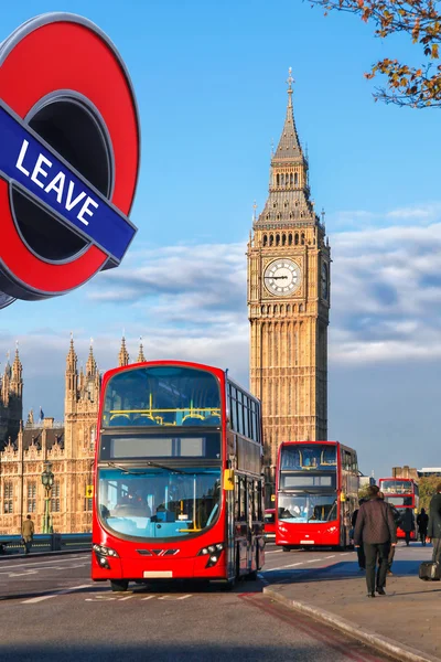 Britain votes to LEAVE European Union, red double deckers against Big Ben in London, England, UK