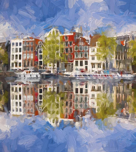 Amsterdam city in Holland, artwork in painting style