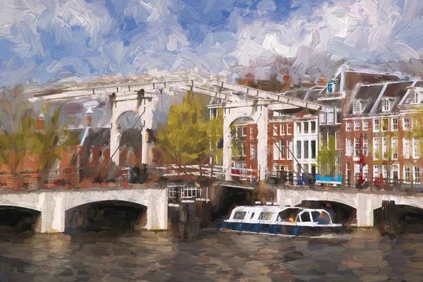 Amsterdam city in Holland, artwork in painting style