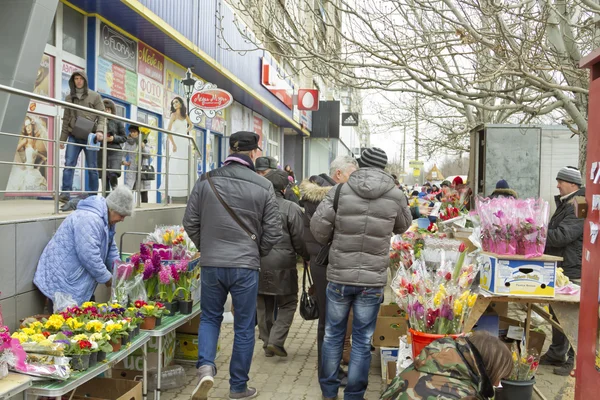 High demand for flowers in connection with international women's day on the streets