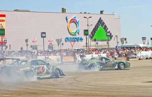 Drift cars team Round-X enters the bend with slip