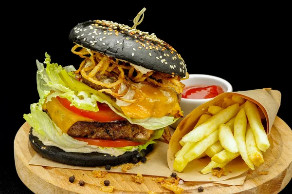 Burger on a black bun
