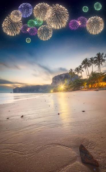 Beautiful fireworks above tropical landscape, Thailand