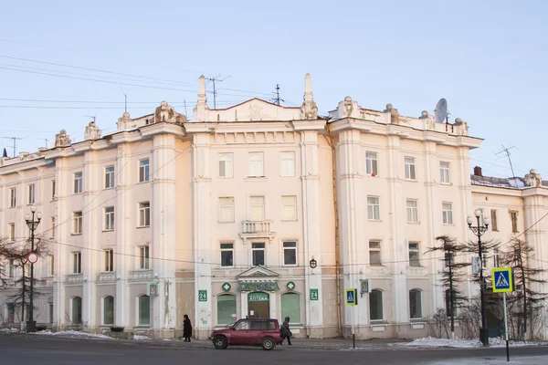 MAGADAN, RUSSIA - DECEMBER 19: Pharmacy in the old building, built by the Japanese on December 19, 2014 in Magadan.