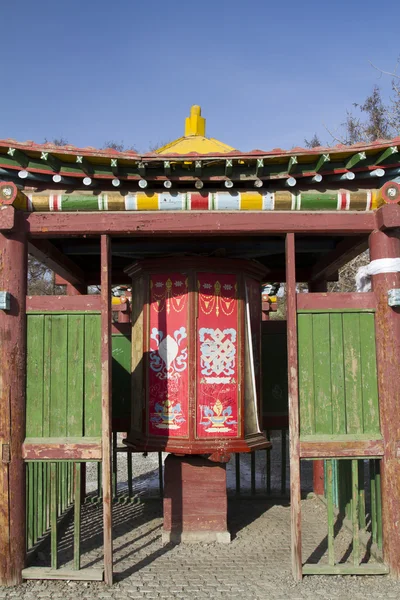 Prayer drums with mantras in one of the Buddhist temples in Mongolia