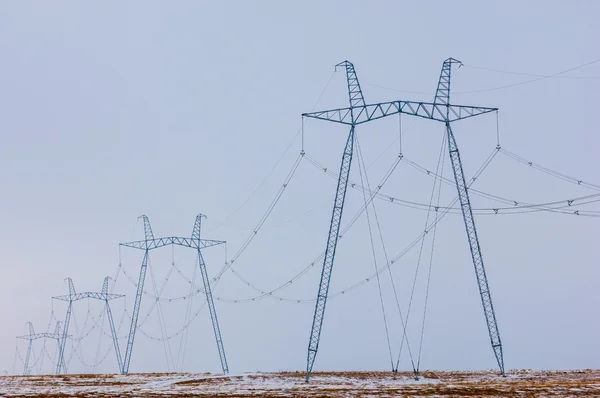 High-voltage line in the desert in the winter