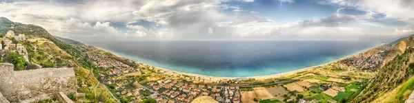 Panoramic aerial view over the coastline in Calabria on the thyrrenian sea, Italy